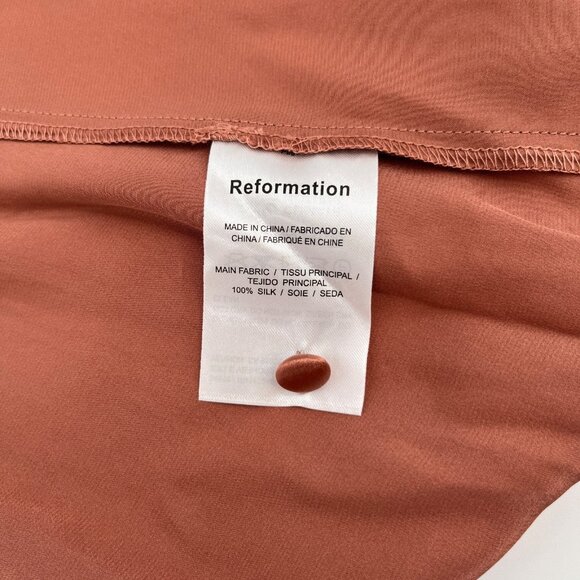 Reformation Silk Mini Dress Size M Rust Wrap Tie Waist Long Sleeve V-Neck - Picture 8 of 9